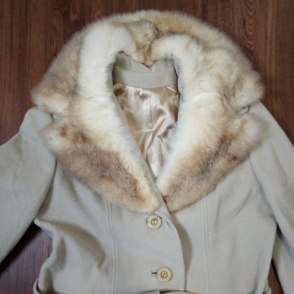 Vintage 50s Dee Dee Deb Wool Pea Coat Fur Collar